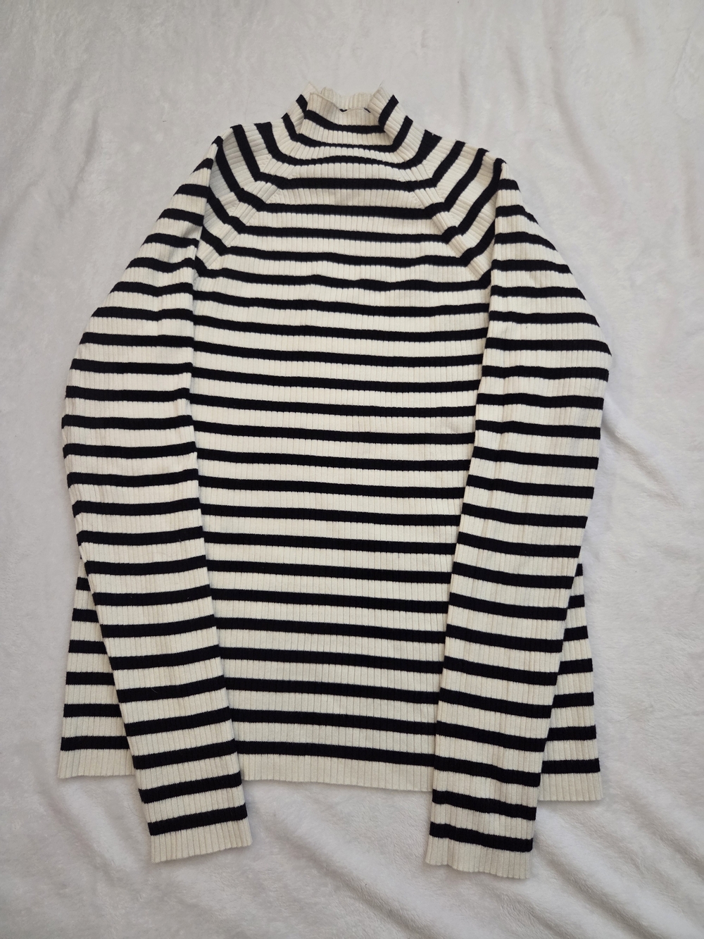 Nine West Black & Cream Striped Ribbed Pullover